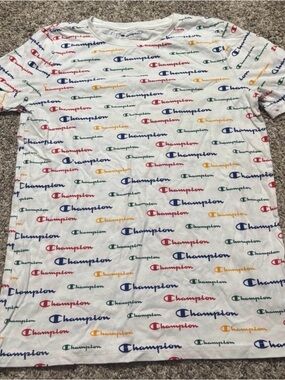 Champion Kids White Tee with Multicolor Logo Print